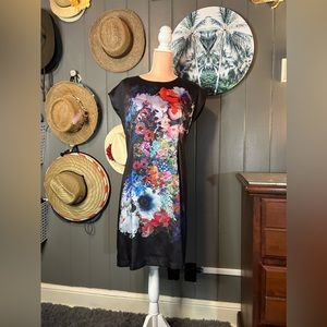 Cynthia Rowley Black Dress w/ Trippy Floral Sz 10